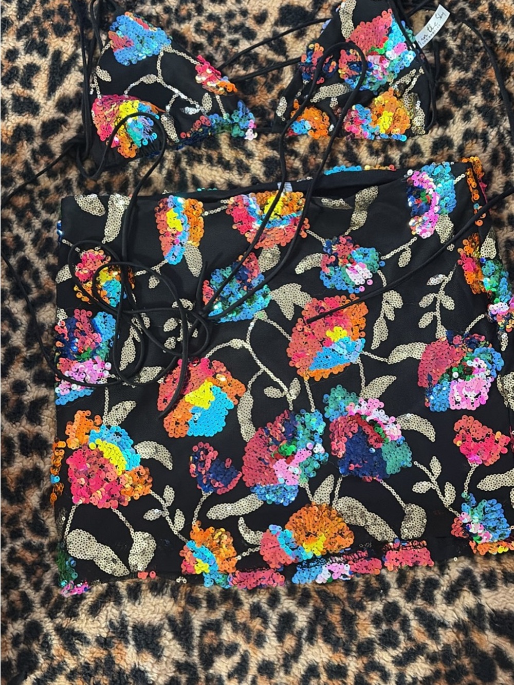 Black Sequin Floral Set - Multicolor
